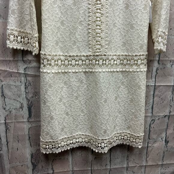Laundry By Shelli Segal Jewel-Neck Lace 3/4 Sleeve Mini Dress White Size 4P $265 - Picture 8 of 12